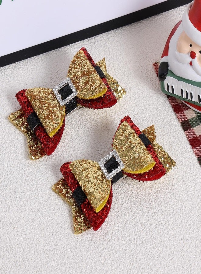 Miroksh Christmas Holiday Hair Bows for Girls Women 3.5” Glitter Sparkling Gold Rhinestones Alligator Clip Santa Cheer Barrettes New Year Party Dress Décor Accessories Kids Xmas Gift - Image 2